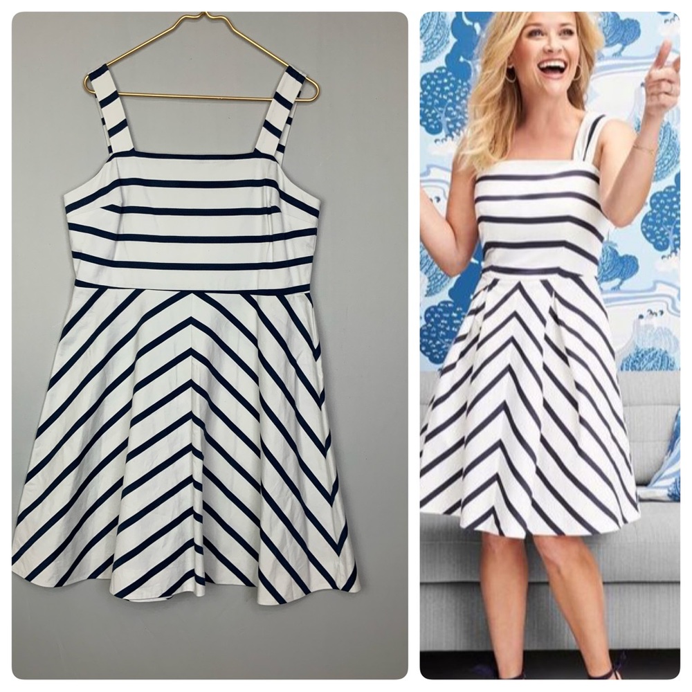 NWT Draper James Sz 14 Blue White Nautical Stripe Sleeveless A Line Dress